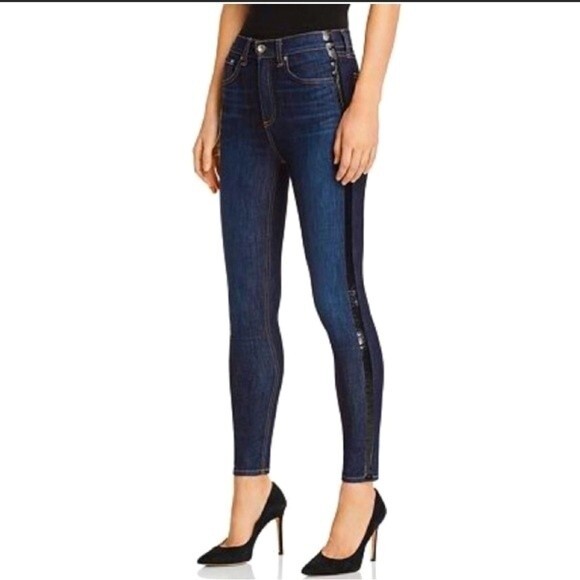 Rag & Bone High Rise Ankle Skinny Jeans Mad River Tuxedo 27 - Picture 1 of 14